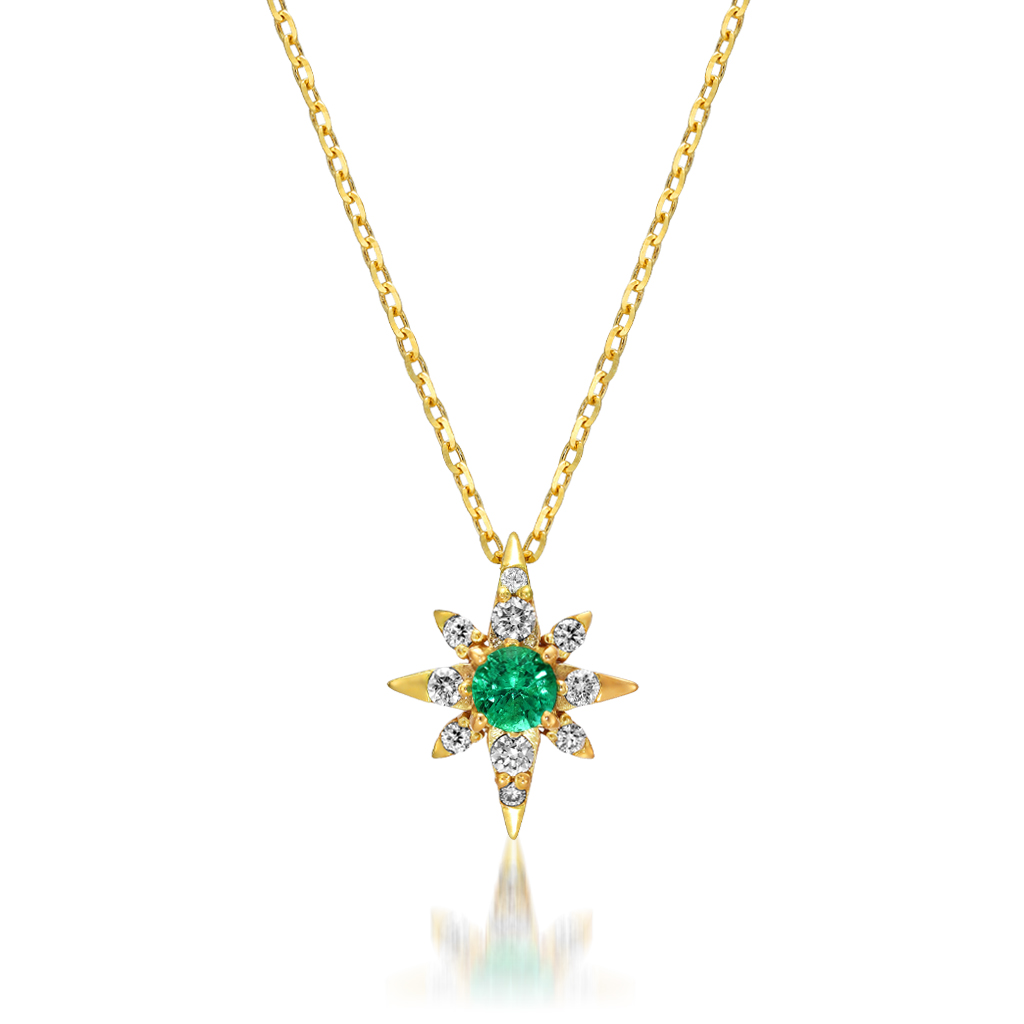 K18 ネックレス EMERALD CROSSING STAR NECKLACE