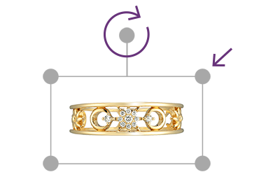 四隅のハンドルで拡大・縮小、トップのハンドルで回転します