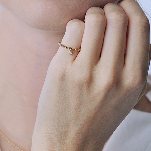 DIAMOND BALL CHAIN PINKIE RING(2JR0639)K10 ピンキーリング｜スター