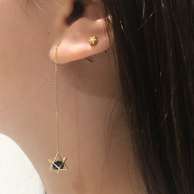 GIRL'S STAR PIERCED EARRING ONYX(2JP7655)STAR JEWELRY GIRL (スター 
