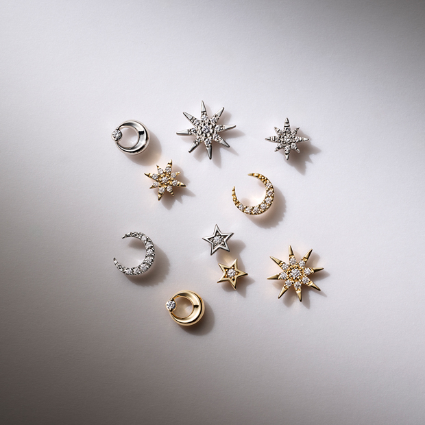 DIAMOND CROSSING STAR PIERCED EARRING(片耳用)(2ZP1581)K18 ピアス