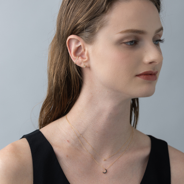 DIAMOND CROSSING STAR PIERCED EARRING(片耳用)(2ZP1581)K18