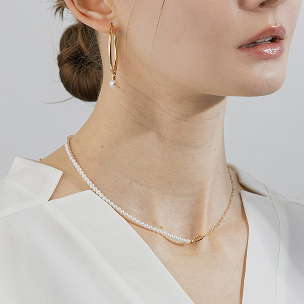 PEARL&CHAIN NECKLACE 40cm(2JN1090)K10 ネックレス｜スタージュエリー