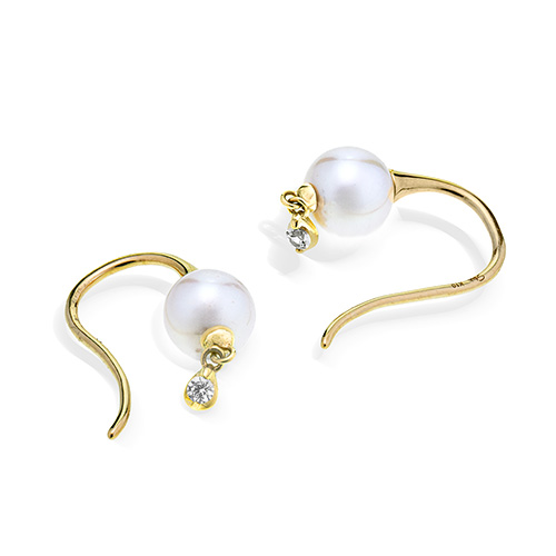 PEARL&WHITE SAPPHIRE HOOK PIERCED EARRINGS(2JP1111)K10 ピアス