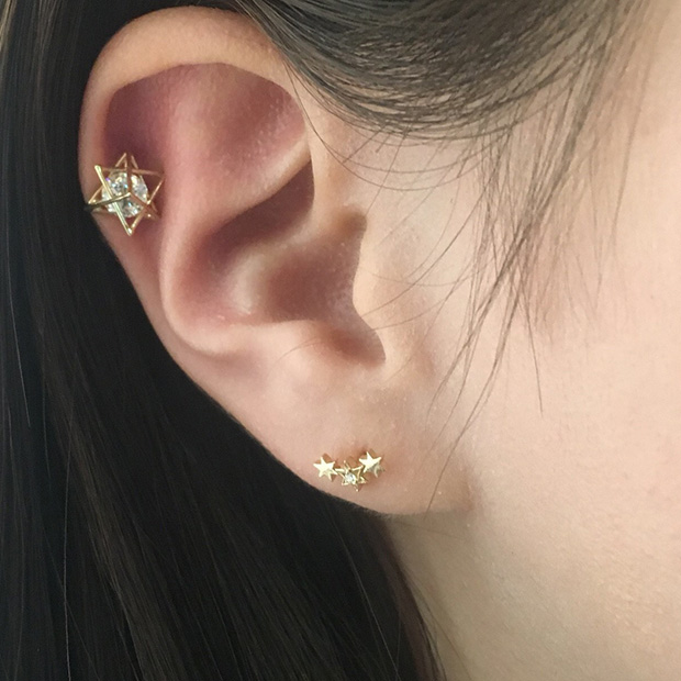 GIRL'S STAR PIERCED EARRING CUBIC ZIRCONIA(2JP7652)STAR JEWELRY