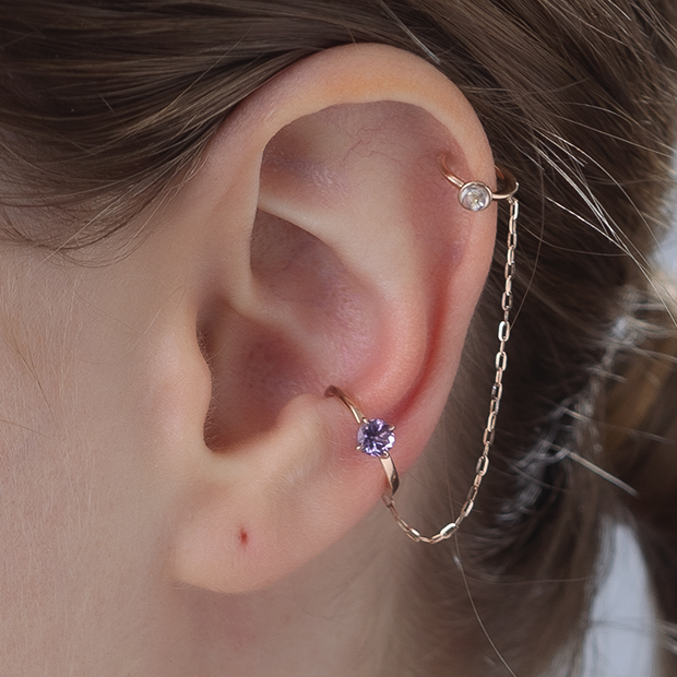 HM　ピアス　ガンメタブラック　パープル　ガラス HMピアスガンメタブラックパープルガラス