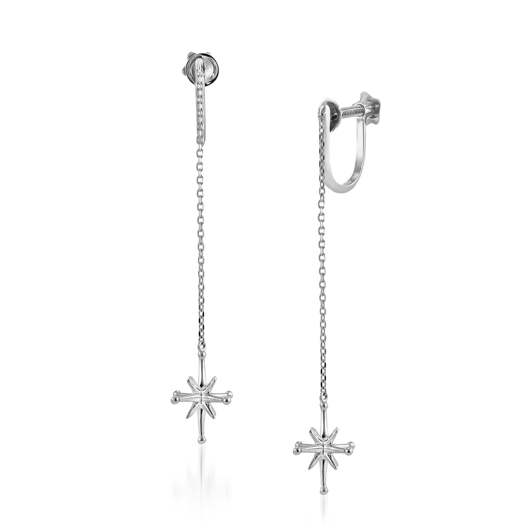 イヤリングK10 WHITE crossing star long earring