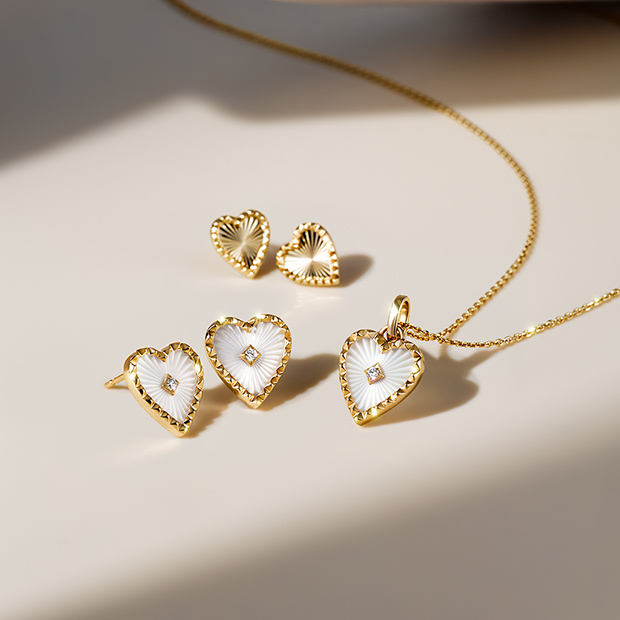 MOTHER OF PEARL ETCHED HEART CHARM(2JC0154)K10 チャーム｜スター