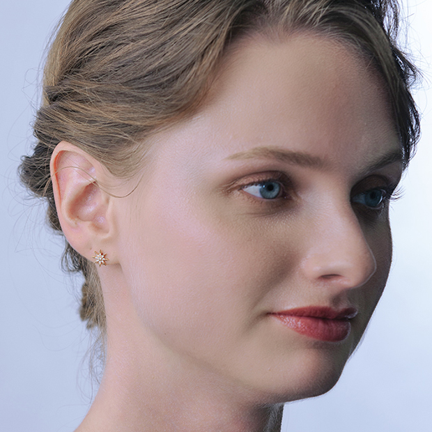 DIAMOND SUN PIERCED EARRING(片耳用/YG)(2ZP1670)K18 ピアス｜スター