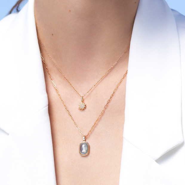 STAR JEWELRY ゴールドネックレス MOON SETTING DIAMOND NECKLACE 0.17ct(1ZN0925)K18 ネックレス