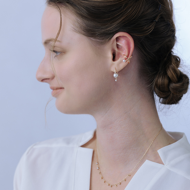 PEARL&WHITE SAPPHIRE HOOK PIERCED EARRINGS(2JP1111)K10 ピアス