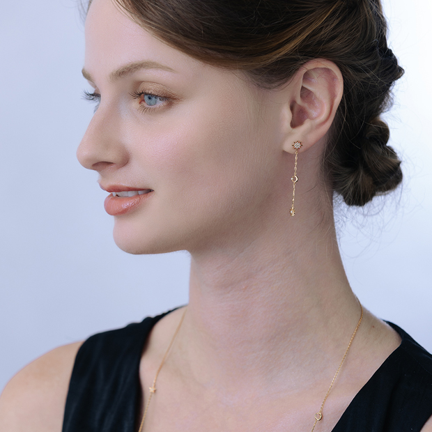 MOON&SUN CHAIN PIERCED EARRINGS(1ZP0948)K18 ピアス｜スター