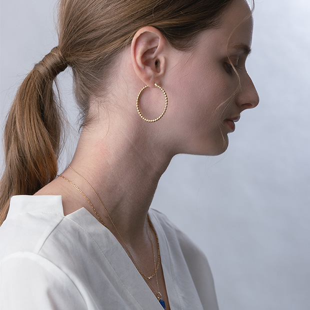 BALL HOOP PIERCED EARRING(3.8cm/片耳用)(2JP1049)K10 ピアス｜スター