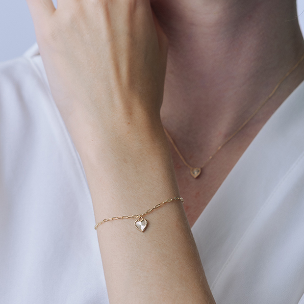 10金k10刻印ありハート一粒ブレスレット ETCHED HEART BRACELET(2JU0386)K10 ブレスレット｜スタージュエリー