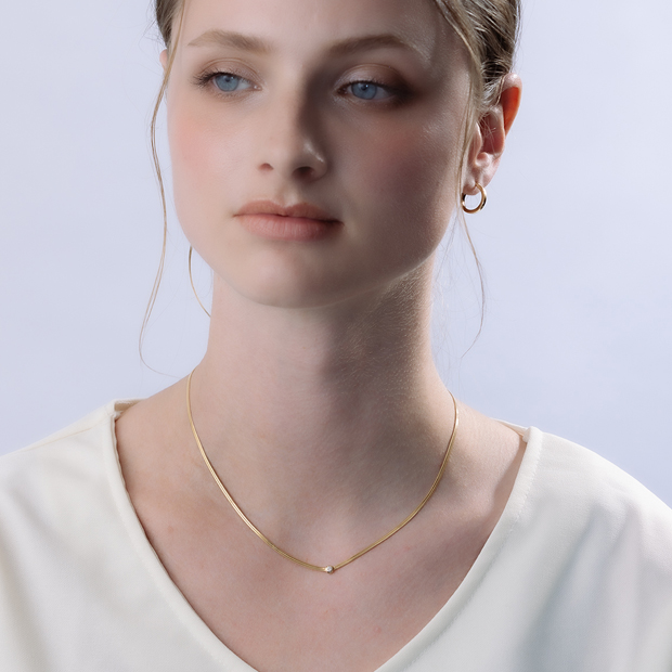 SOLITAIRE HERRINGBONE NECKLACE(1ZN1125)K18 ネックレス