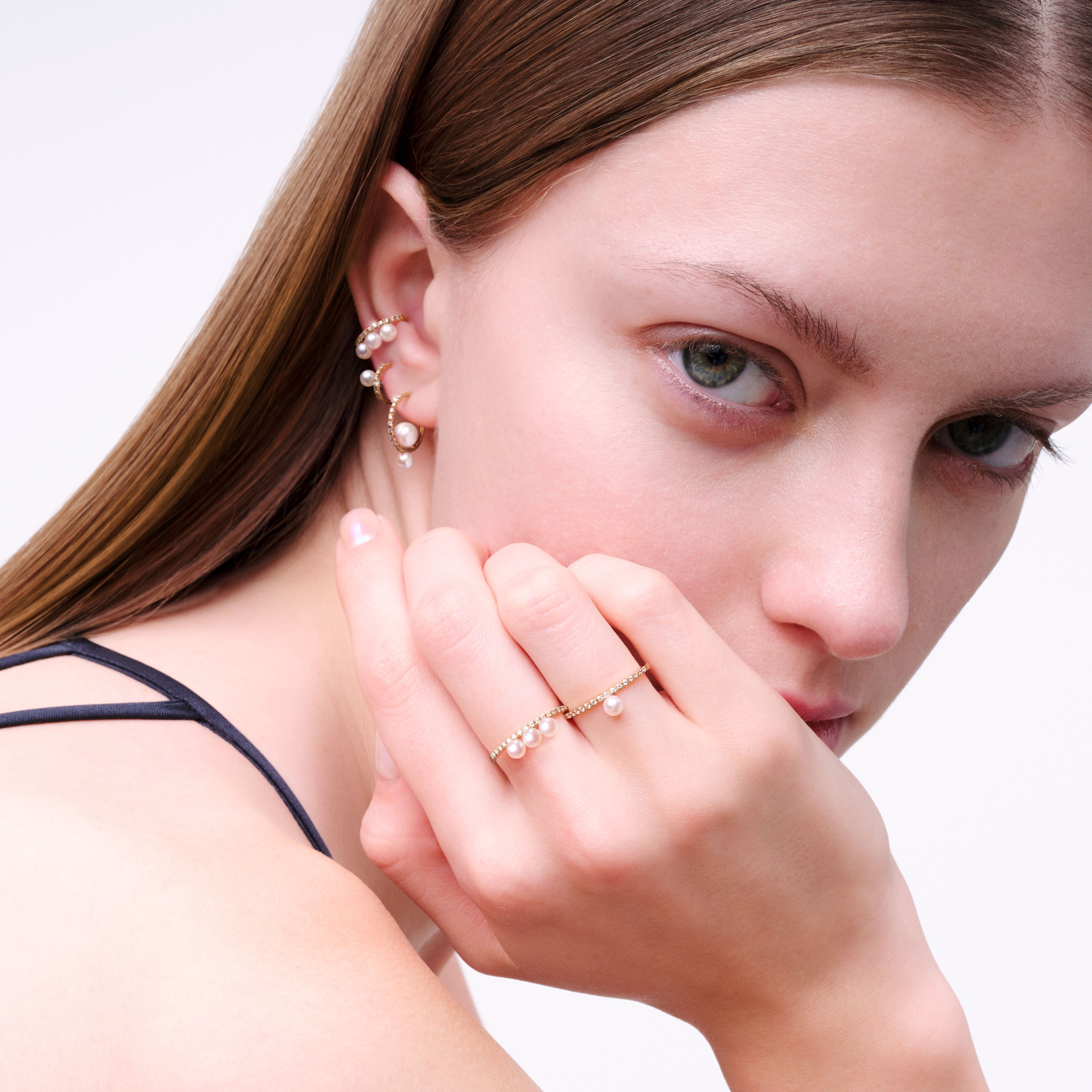 DIAMOND & BABY AKOYA EAR CUFF(2ZE0319)K18 イヤーカフ｜スター