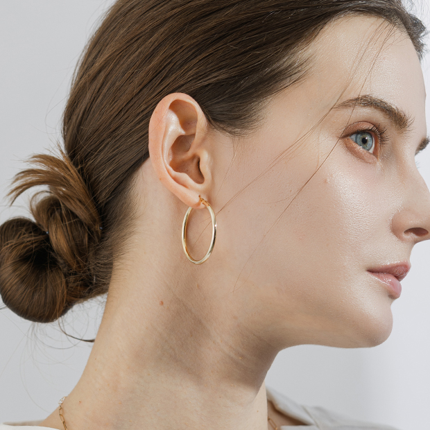 HOOP PIERCED EARRING (3.5cm/片耳用)(2JP1121)K10 ピアス｜スター