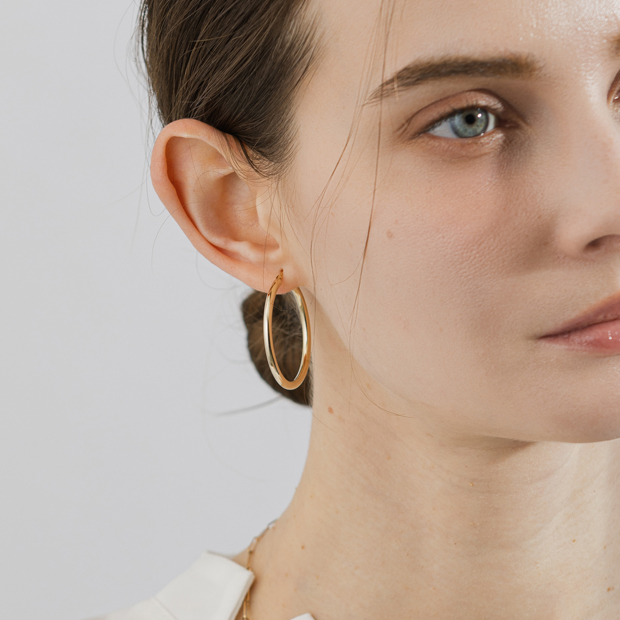 HOOP PIERCED EARRING (3.5cm/片耳用)(2JP1121)K10 ピアス｜スター