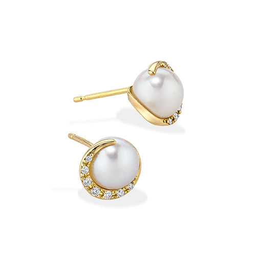 ひめの DIAMOND PEARL MOON PIERCED EARRINGS(1ZP0947)K18 ピアス