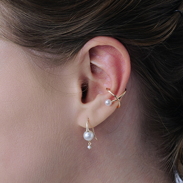PEARL&WHITE SAPPHIRE HOOK PIERCED EARRINGS(2JP1111)K10 ピアス