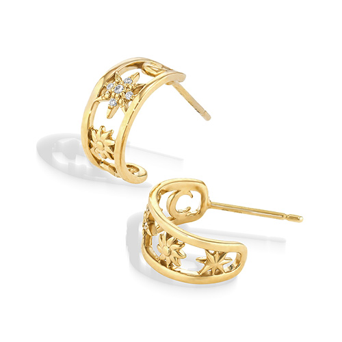 MOON＆SUN PIERCED EARRINGS(1ZP0945)K18 ピアス｜スター