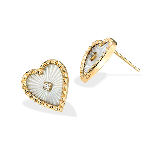 MOTHER OF PEARL ETCHED HEART PIERCED EARRINGS(2JP1140)K10 ピアス