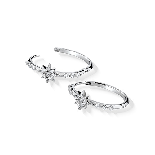 CROSSING STAR HOOP PIERCED EARRINGS(1XP0420)Pt950 ピアス｜スター