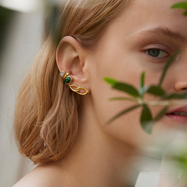 イヤーカフMALACHITE/BLUE LACE AGATE EAR CUFF(2SE7036)STAR JEWELRY