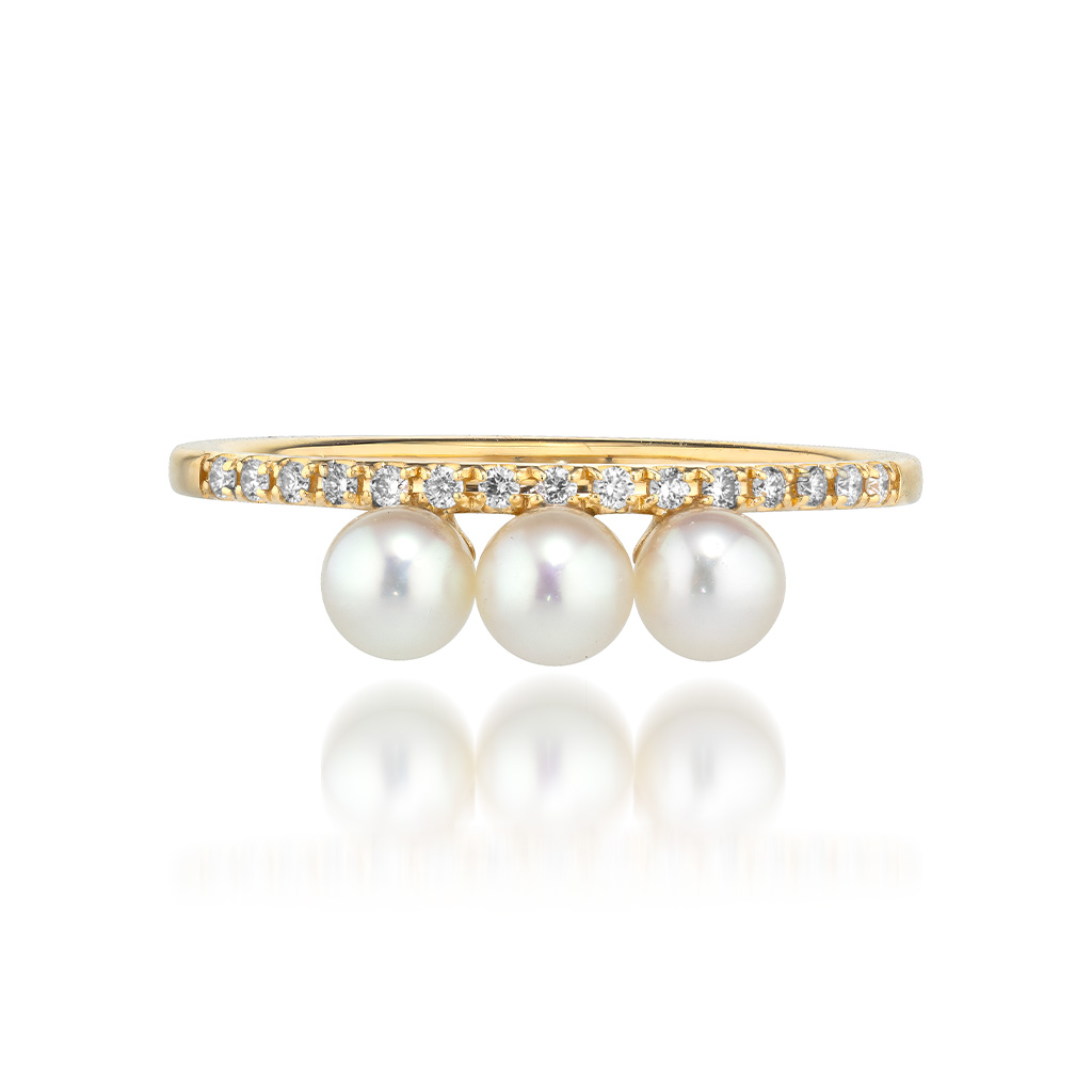 K18 リング DIAMOND & BABY AKOYA RING