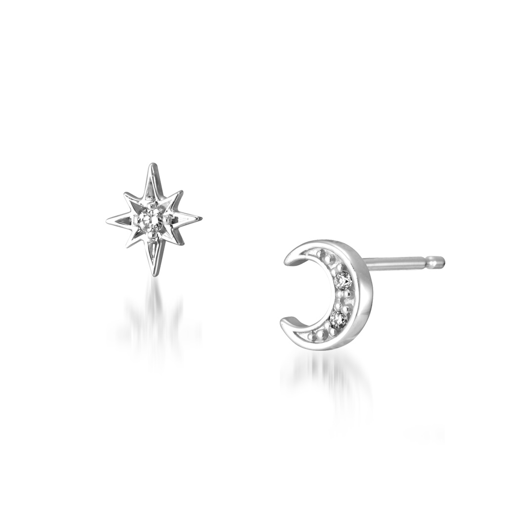 ピアスDIAMOND STAR & MOON PIERCED EARRINGS(2ZP1488)｜スター