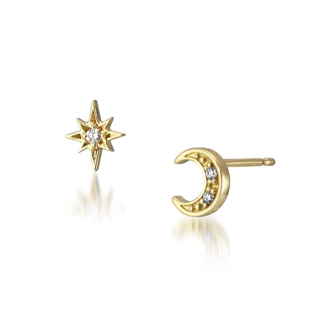 ピアスDIAMOND STAR & MOON PIERCED EARRINGS(2ZP1487)｜スター