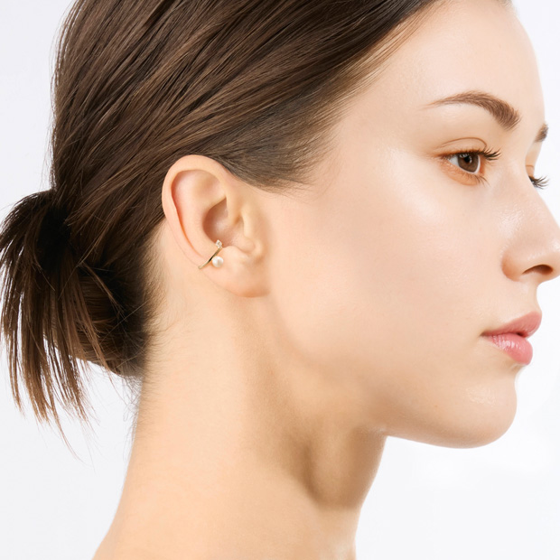 PEARL＆WHITE SAPPHIRE EAR CUFF(2JE0213)K10 ピアス/イヤーカフ