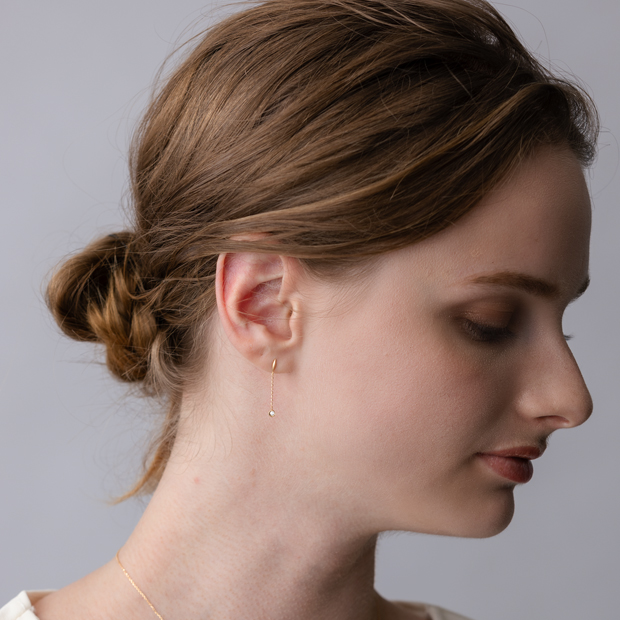MOON SETTING DIAMOND CHAIN PIERCED EARRINGS(2ZP1659)K18 ピアス