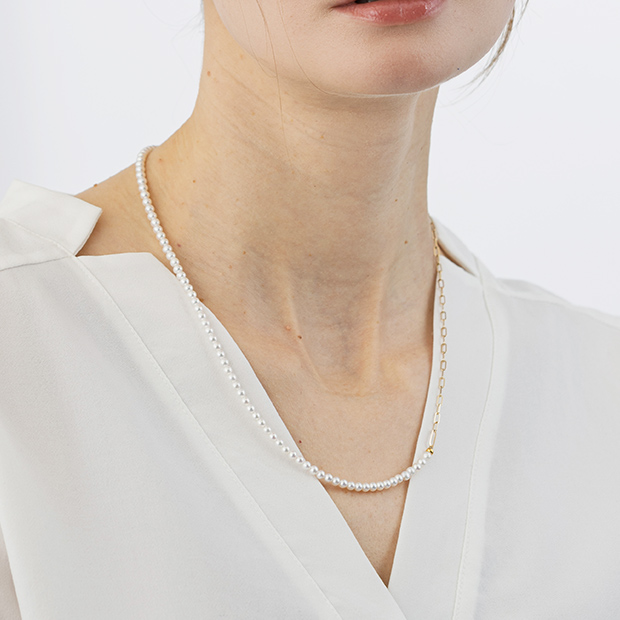 PEARL&CHAIN NECKLACE 50cm(2JN1091)K10 ネックレス｜スタージュエリー