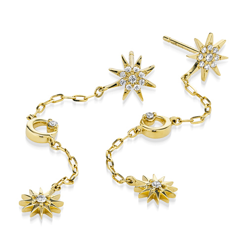 MOON&SUN CHAIN PIERCED EARRINGS(1ZP0948)K18 ピアス｜スター