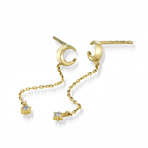 MOON CHAIN PIERCED EARRINGS(YG)(2JP1104)K10 ピアス｜スター