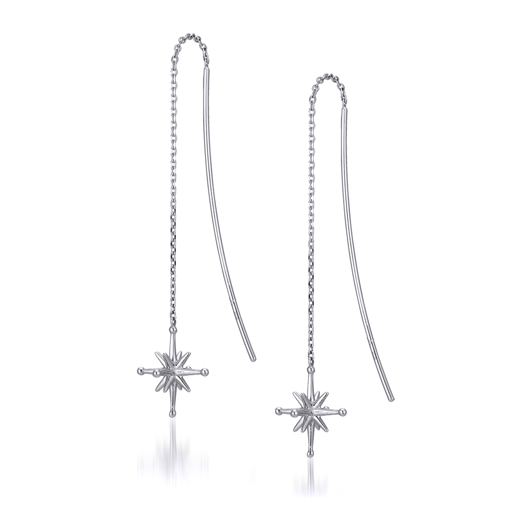 イヤリングK10 WHITE crossing star long earring