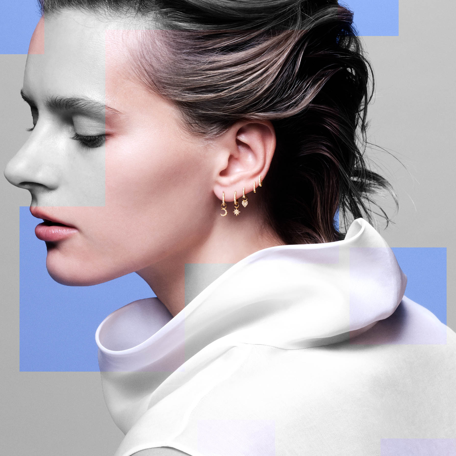 CLICK HOOP PIERCED EARRING(SS)(片耳用)(2ZP1558)K18 ピアス｜スター