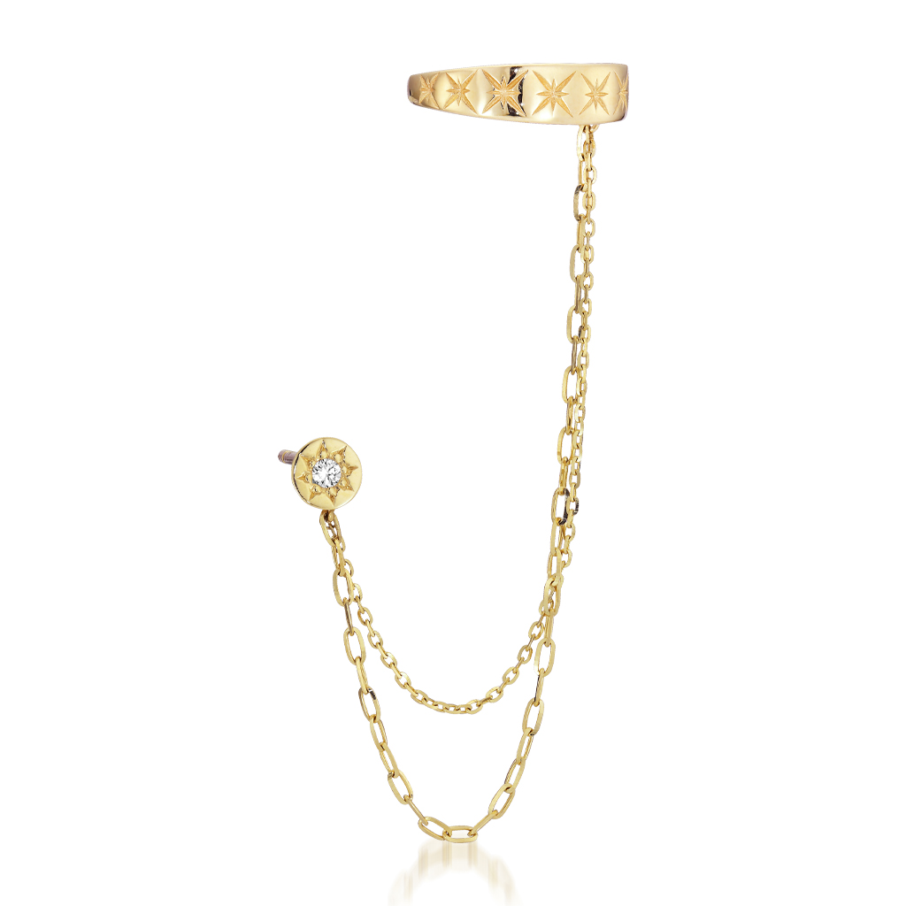 CHAIN PIERCED EARRING & EAR CUFF(片耳用)(2JP0925)|スター CHAIN PIERCED EARRING & EAR CUFF(片耳用)(2JP0925)|スター