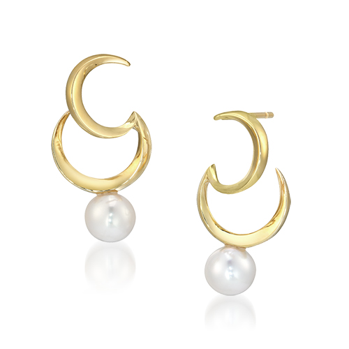 DOUBLE MOON PEARL PIERCED EARRINGS
