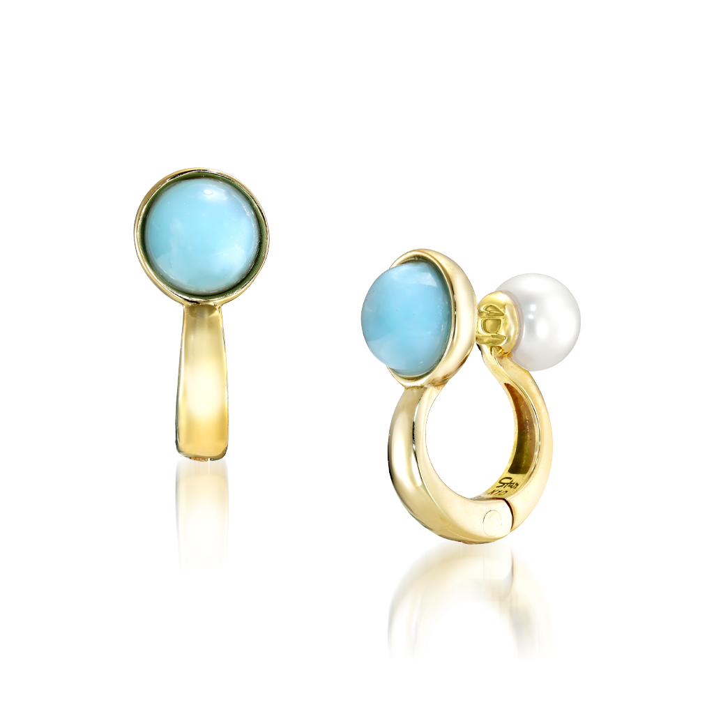 LARIMAR & PEARL CLIP EARRINGS