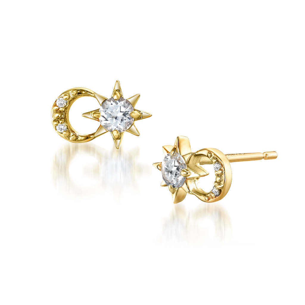 CROSSING STAR & MOON PIERCED EARRINGS