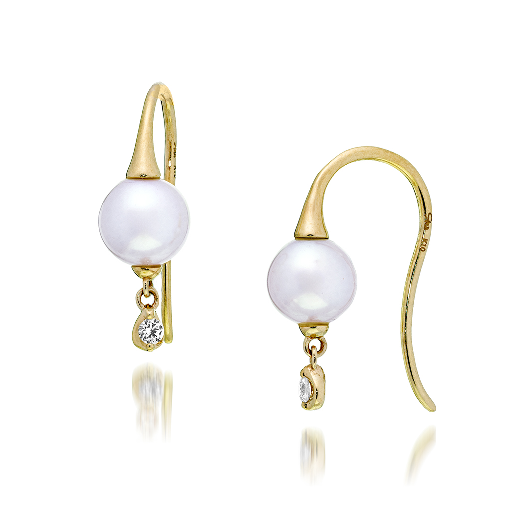PEARL&WHITE SAPPHIRE HOOK PIERCED EARRINGS