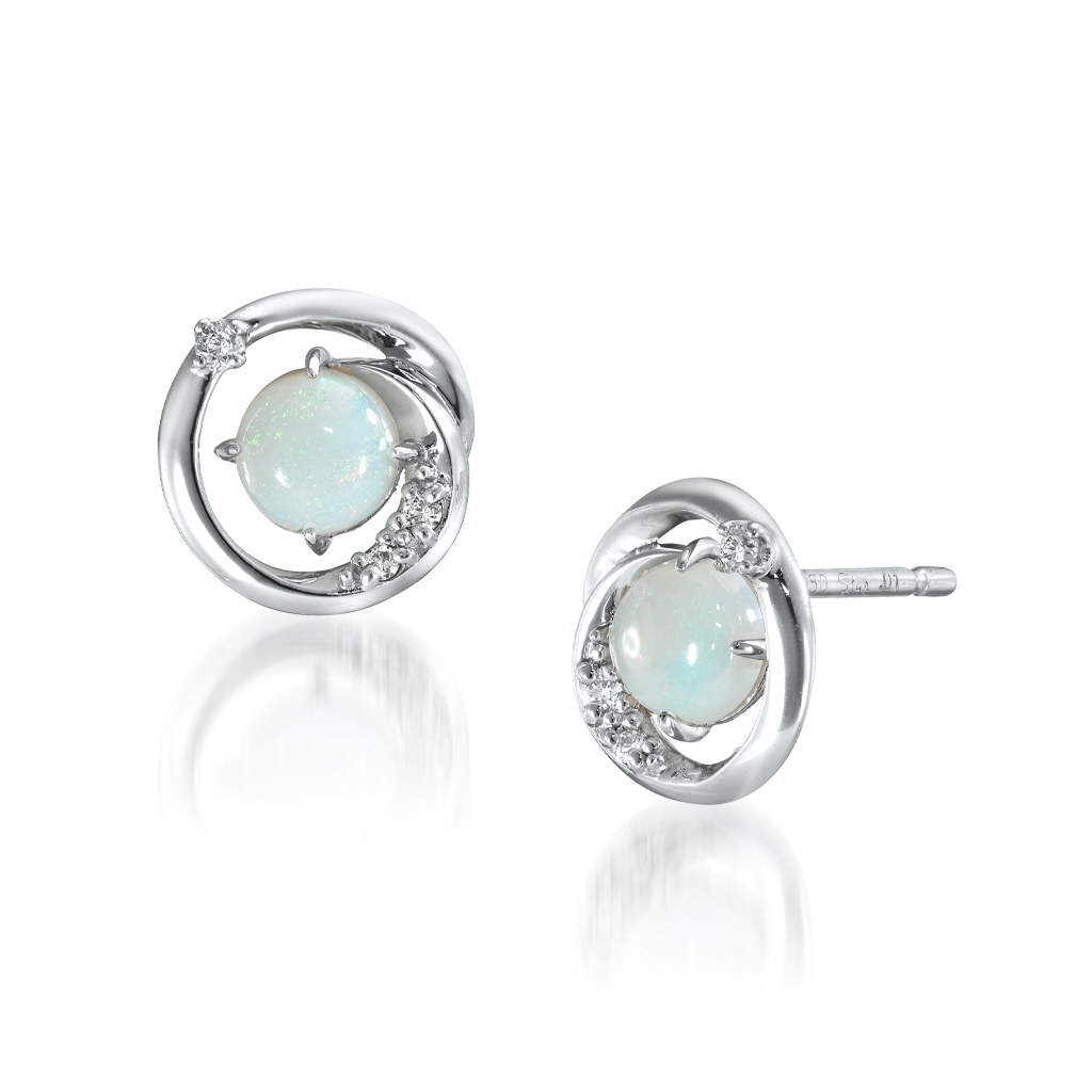 Pt950 ピアス OPAL&DIAMOND PIERCED EARRINGS(10月の誕生石 オパール)
