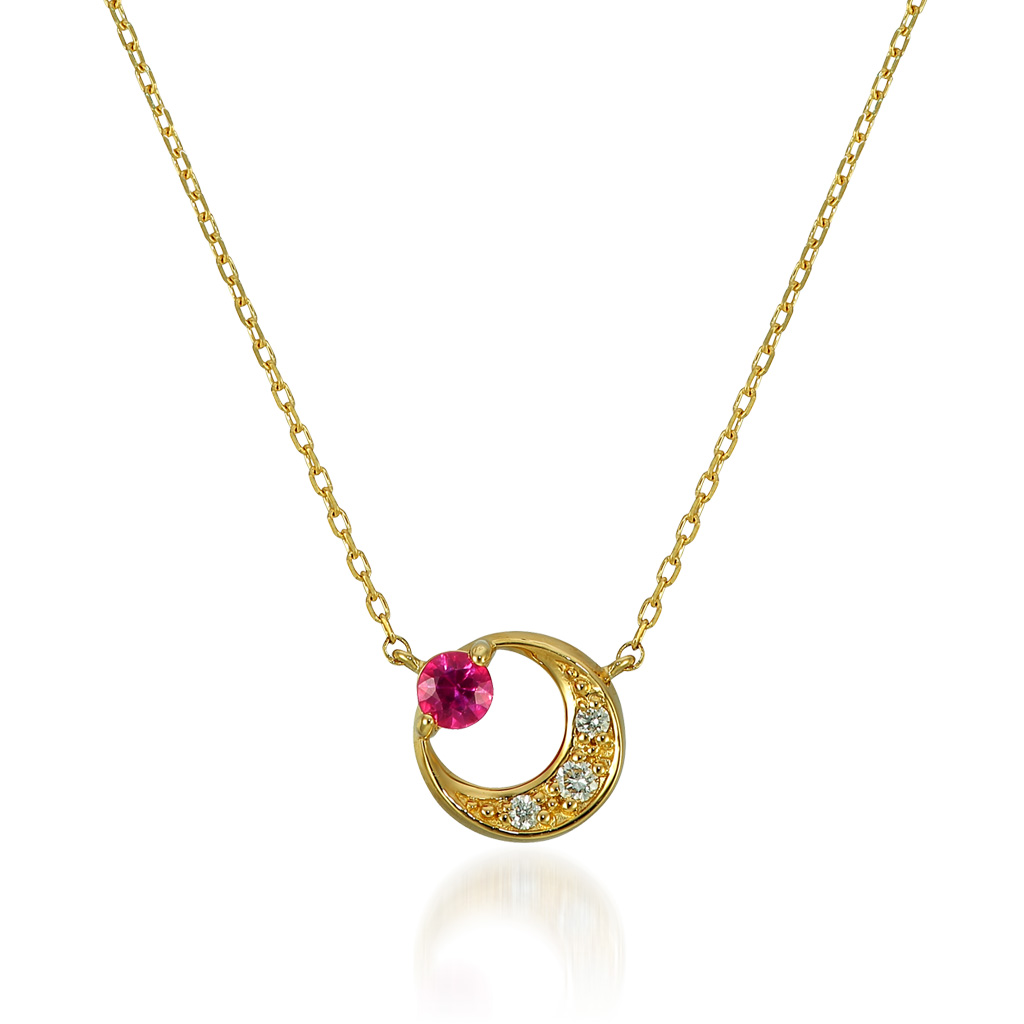 K18 ネックレス RUBY MOON NECKLACE(7月の誕生石 ルビー)
