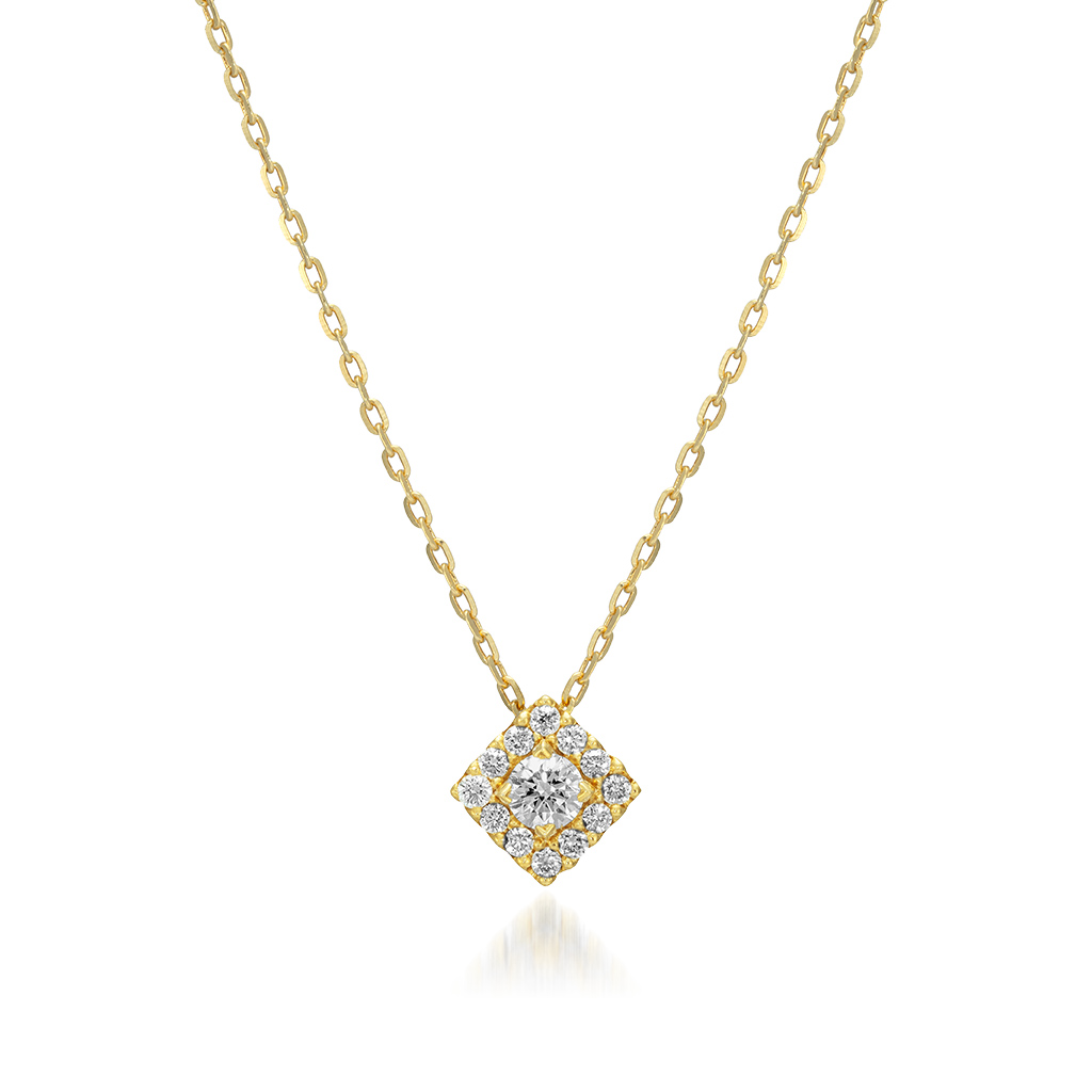 DIAMOND SQUARE HALO NECKLACE(2ZN2474)K18 ネックレス｜スター