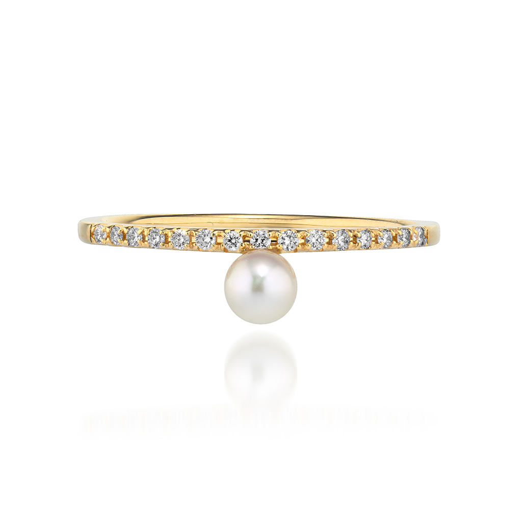 K18 リング DIAMOND & BABY AKOYA RING(6月の誕生石 パール)